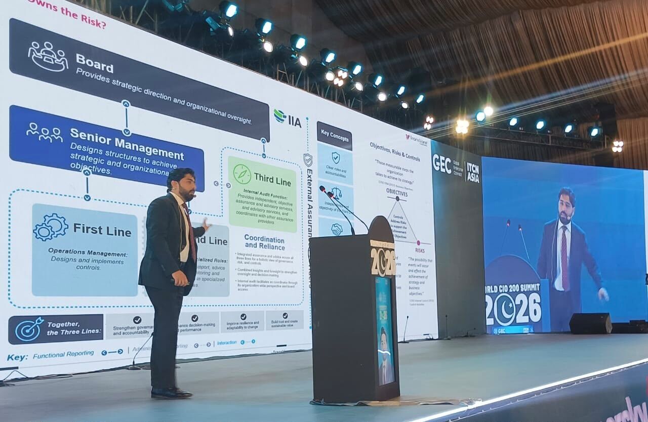 Arif Siddique Khokhar presenting at the World CIO 200 Summit 2026: Pakistan Edition