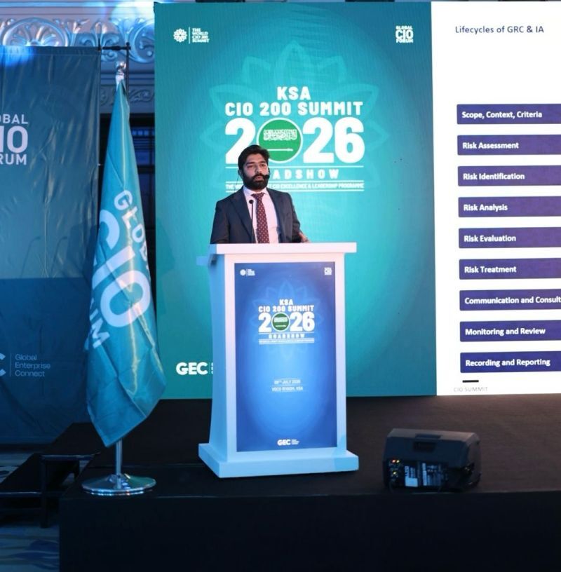 TransVare speaker presenting the lifecycles of GRC and internal audit at the World CIO 200 Summit: KSA Edition